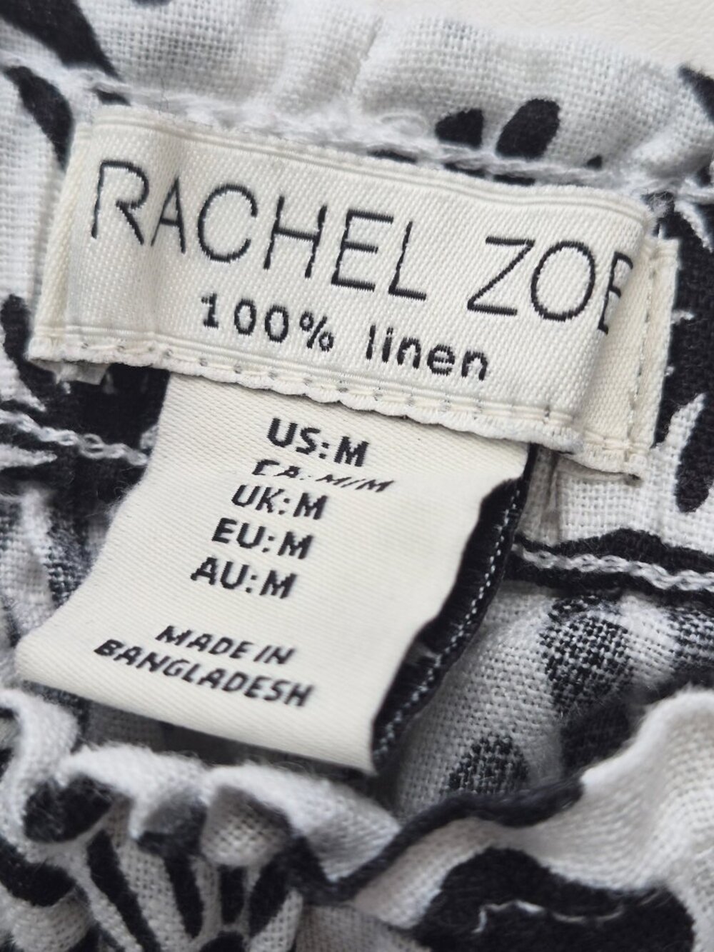 Rachel Zoe Linen Tropical BW Tribal Print Wide Leg Pants Pull on Drawstring M - Picture 7 of 13